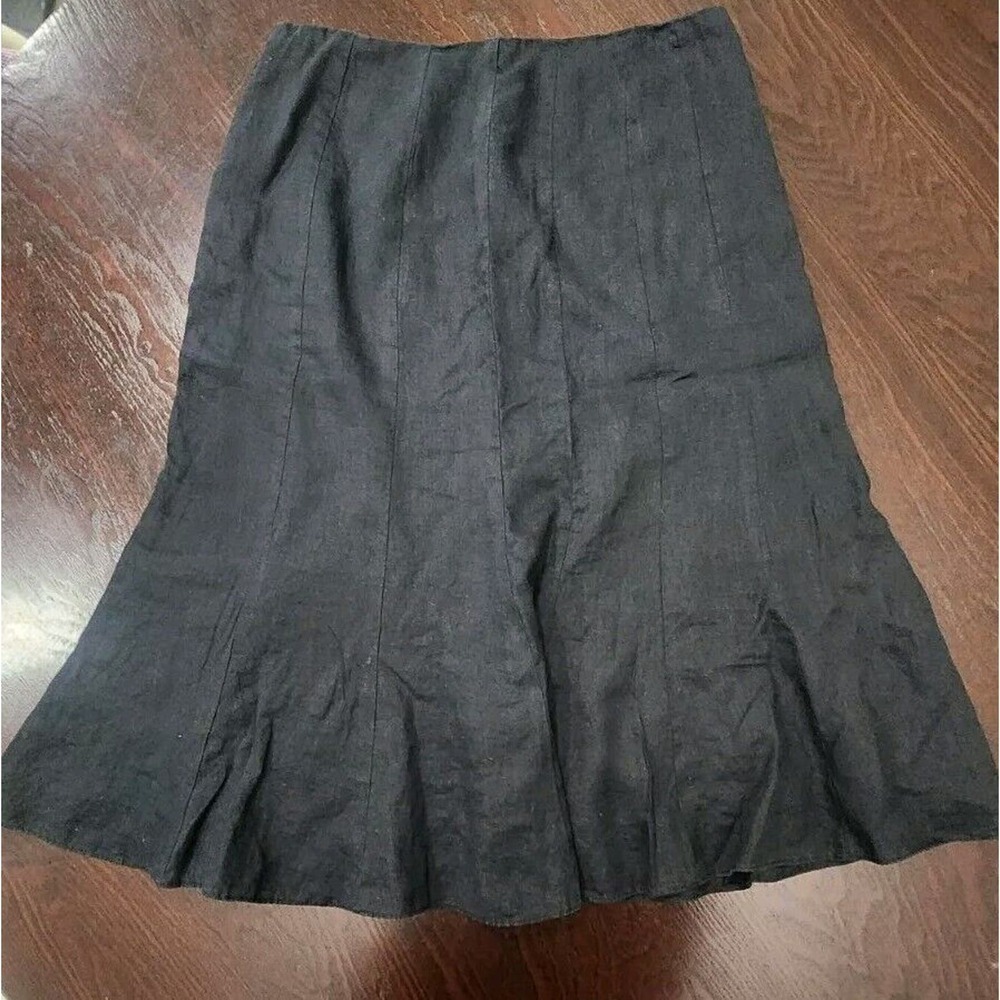 Lauren Ralph Lauren LRL Skirt Womens 10P Black 100% Linen Flare Midi Lined